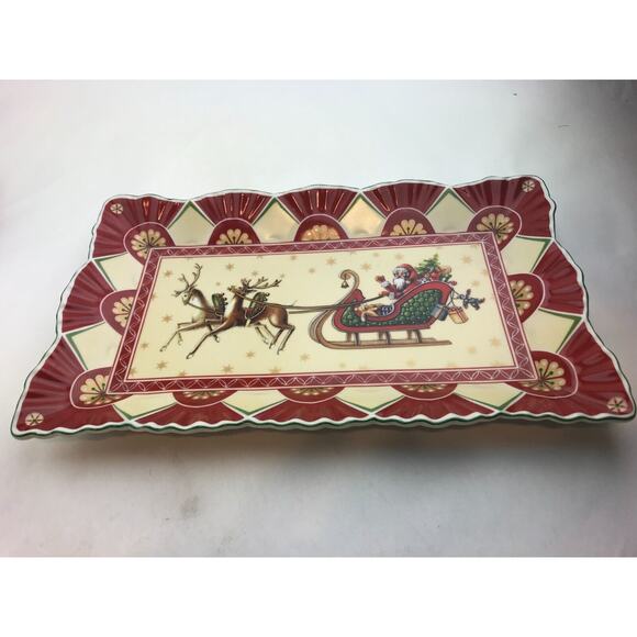 Villeroy & Boch #1748 Santa, Sleigh & Reindeer Scalloped Plate 13 x 8 Excellent - Picture 3 of 5